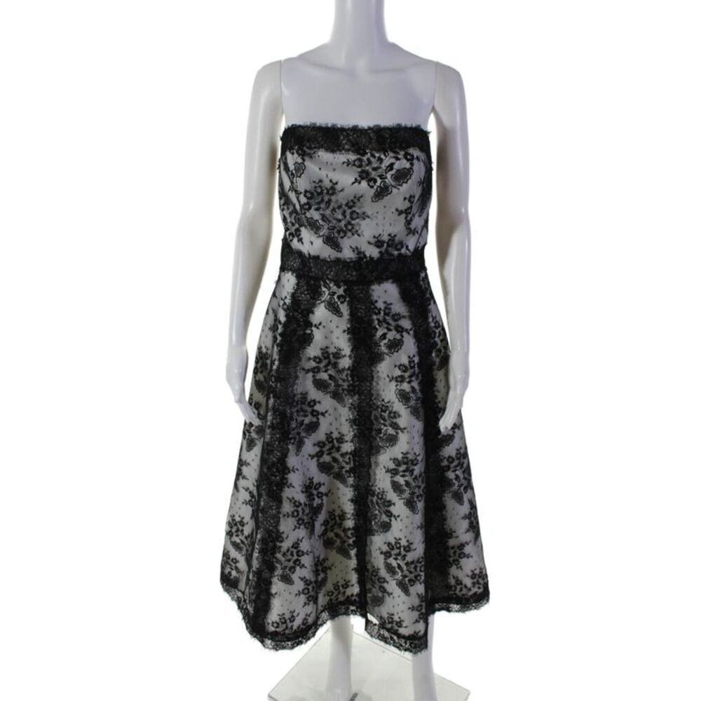 ABS Evening Womens Layered Lace Zip Up Sleeveless Strapless Dress White Size 6
